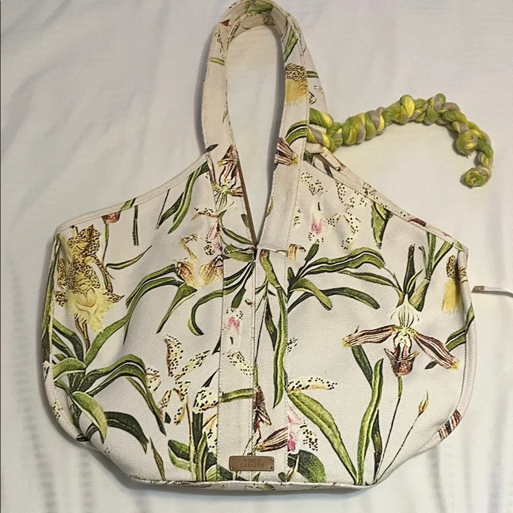 Vince Camuto Cream Canvas Tote with Green Botanical Print - Picture 6 of 9